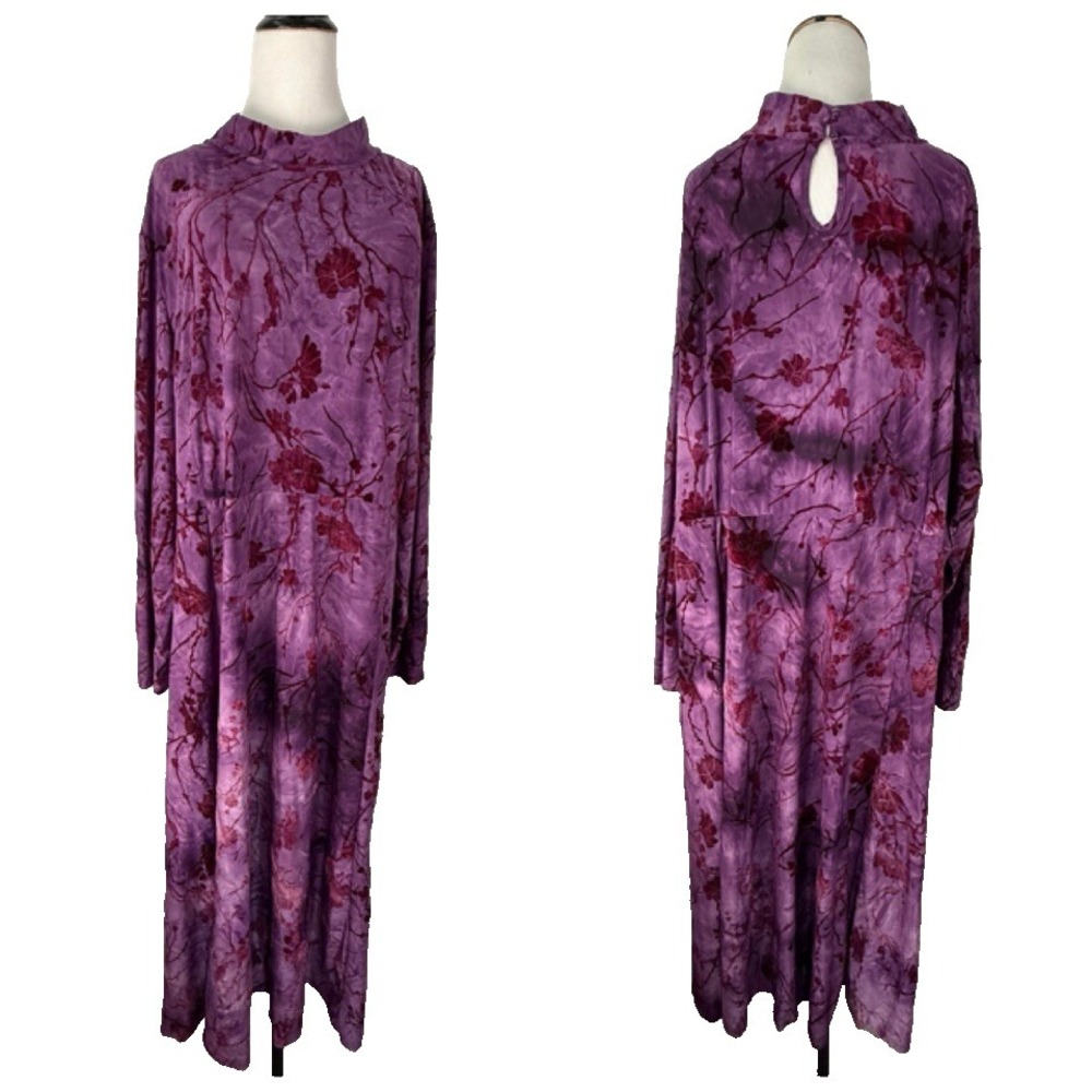 Joe Browns Midi Dress Velvet Burnout Boho Plus UK 3X 30 32 Purple US 26 28 4X